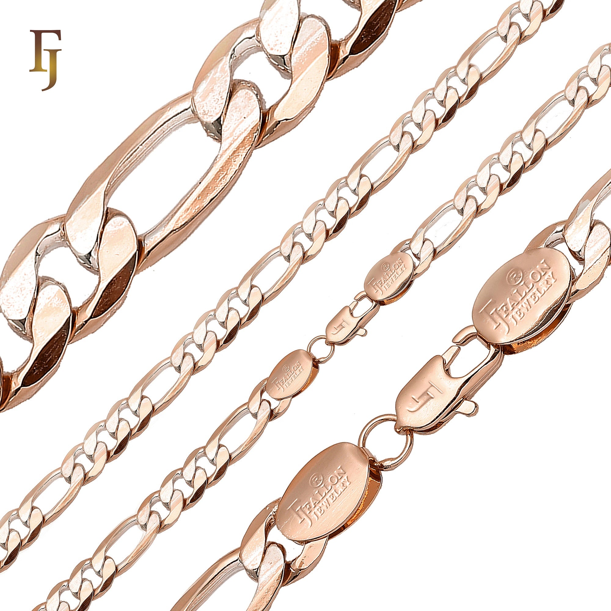 Classic Figaro ChainNecklace Rose Gold, two tone Plated Wholesale Copper Fashion Jewelry Supplier and Manufacturer FJ Jewelry