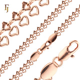 Heart Link Chain Necklace – Romantic Rose Gold Plated Brass Chain for Women with Lobster Clasp