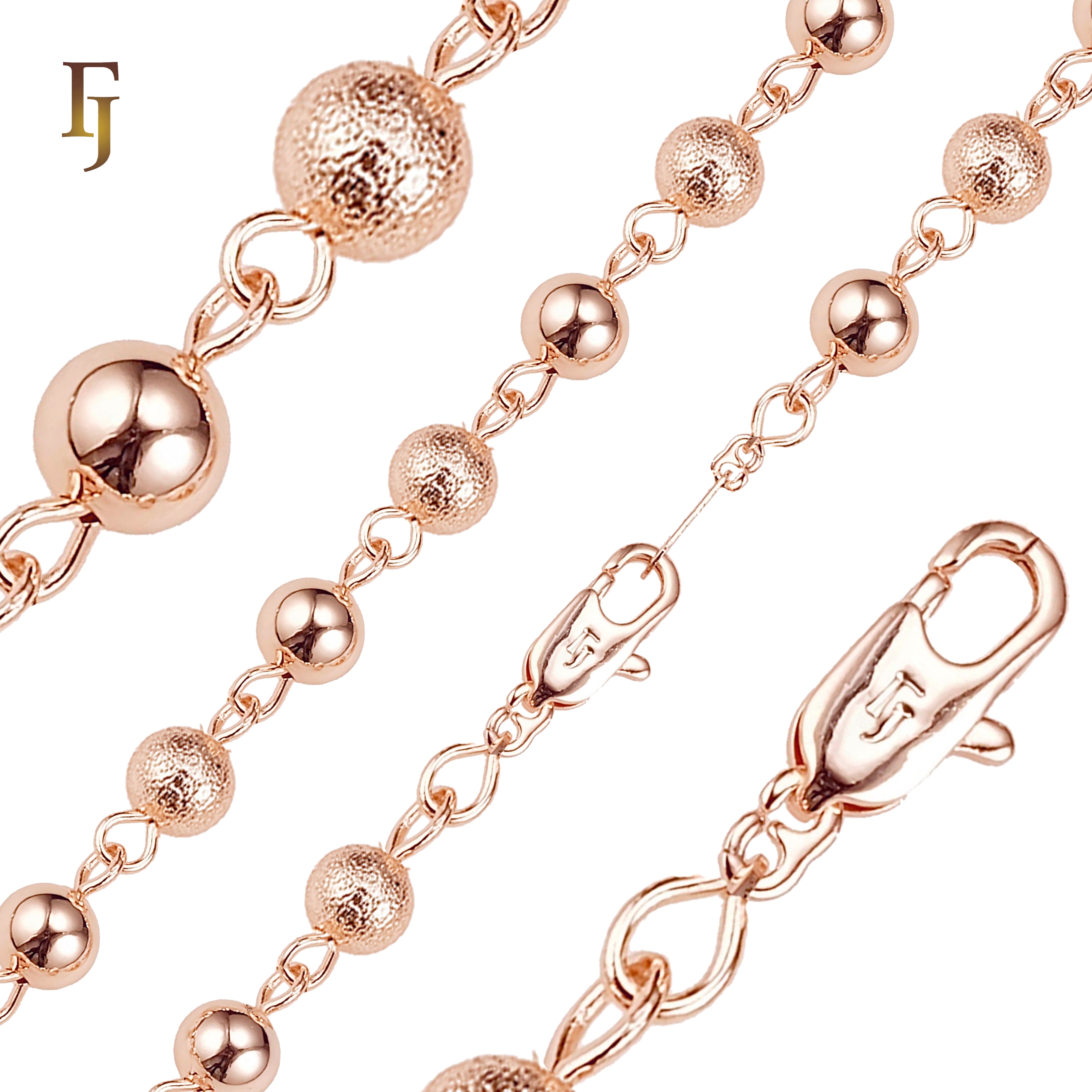 Gold-Plated Beaded Chain with Textured & Polished Balls – Lobster Clasp Jewelry Necklace or Bracelet
