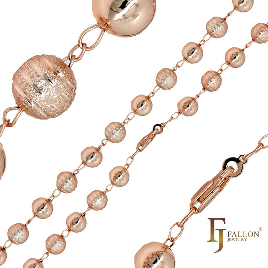 Correntes de miçangas folheadas a ouro rosa, ouro 14K, três tons