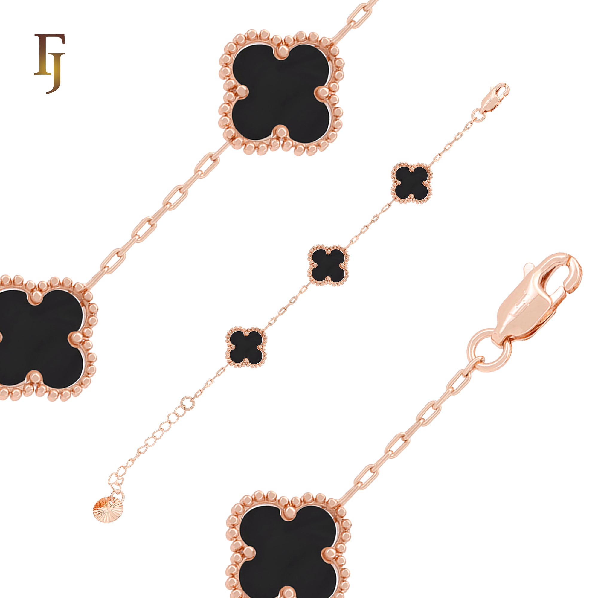 Pure white or black lucky Clover shape Rose Gold paperclip link braclets or chain