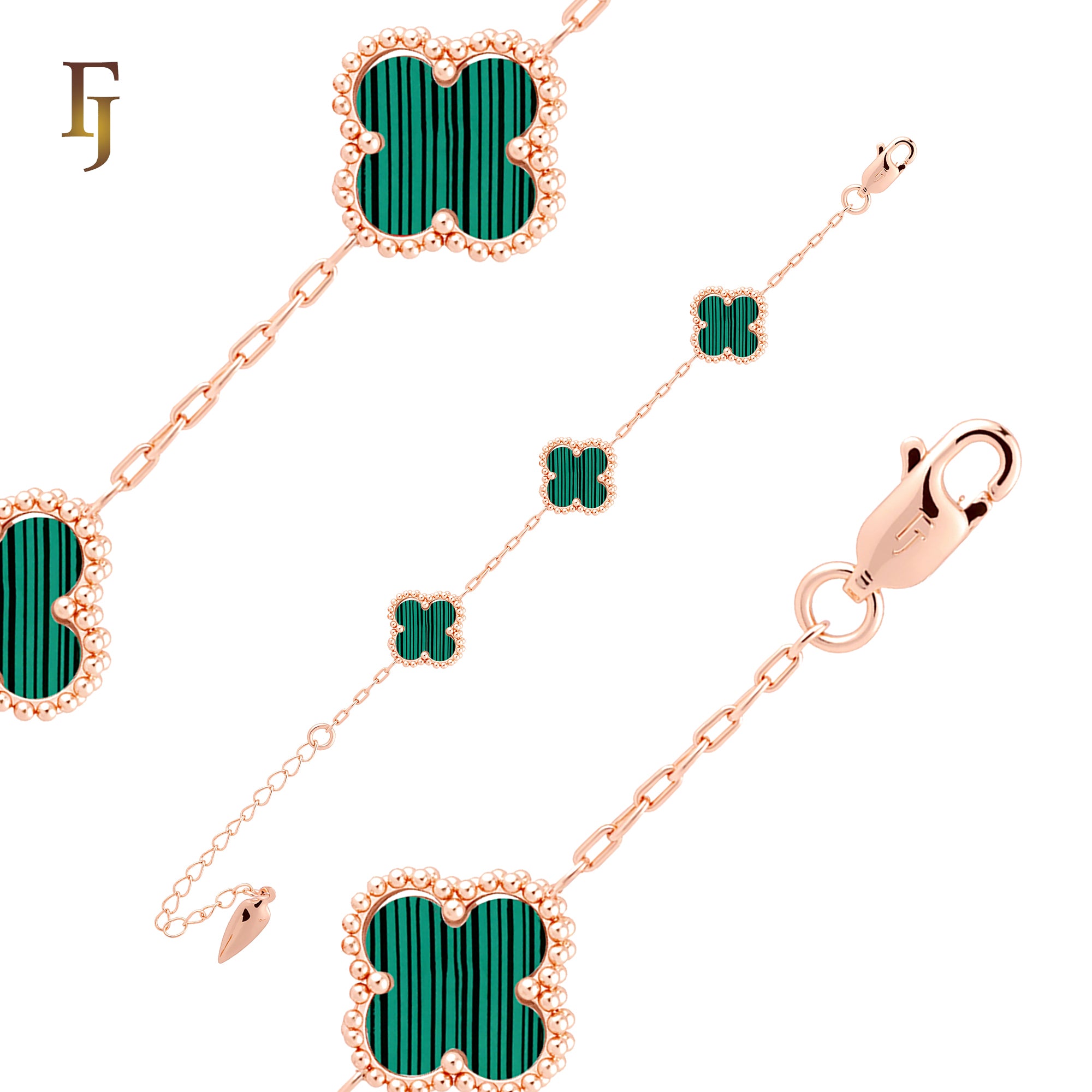 Pure white or black lucky Clover shape Rose Gold paperclip link braclets or chain