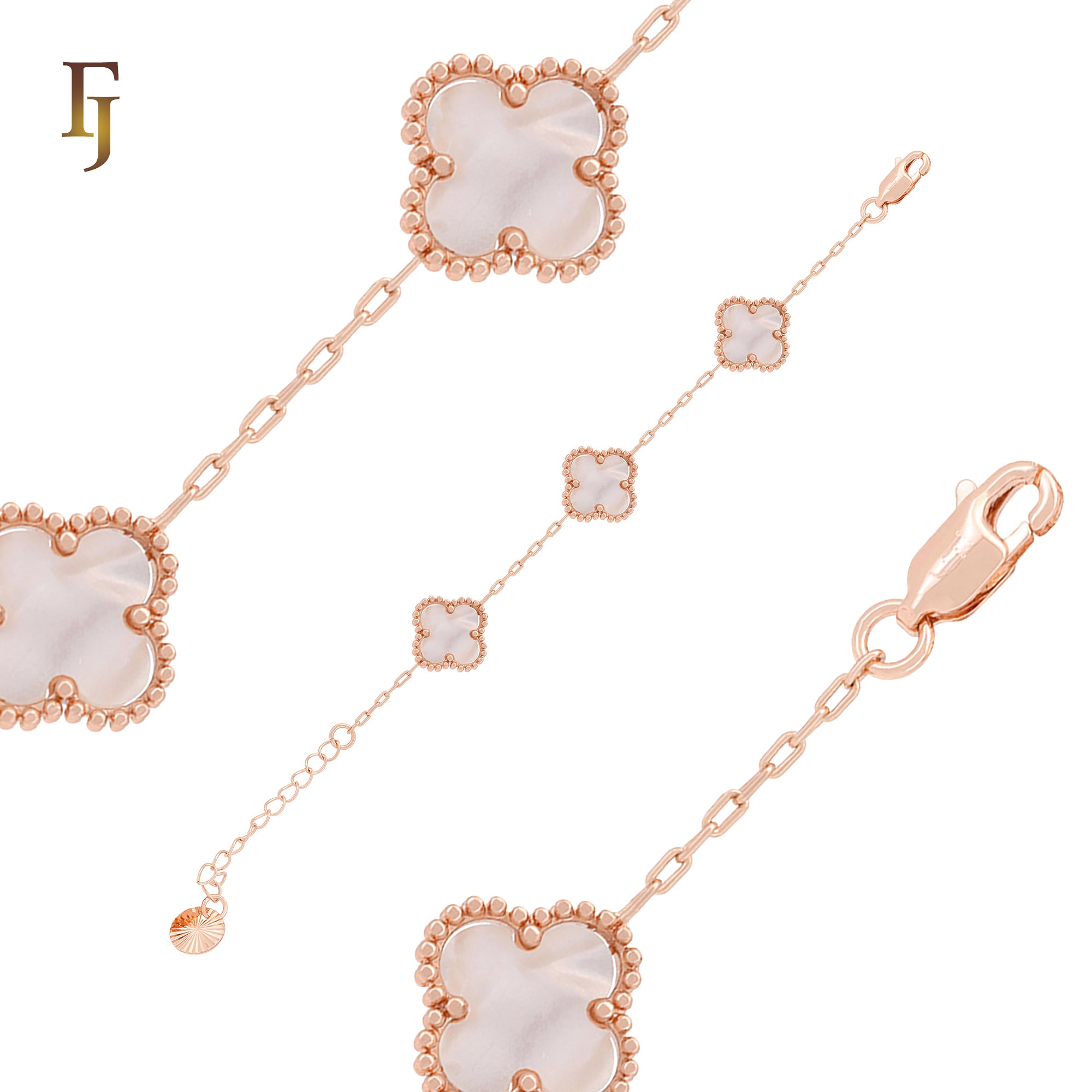Pure white or black lucky Clover shape Rose Gold paperclip link braclets or chain