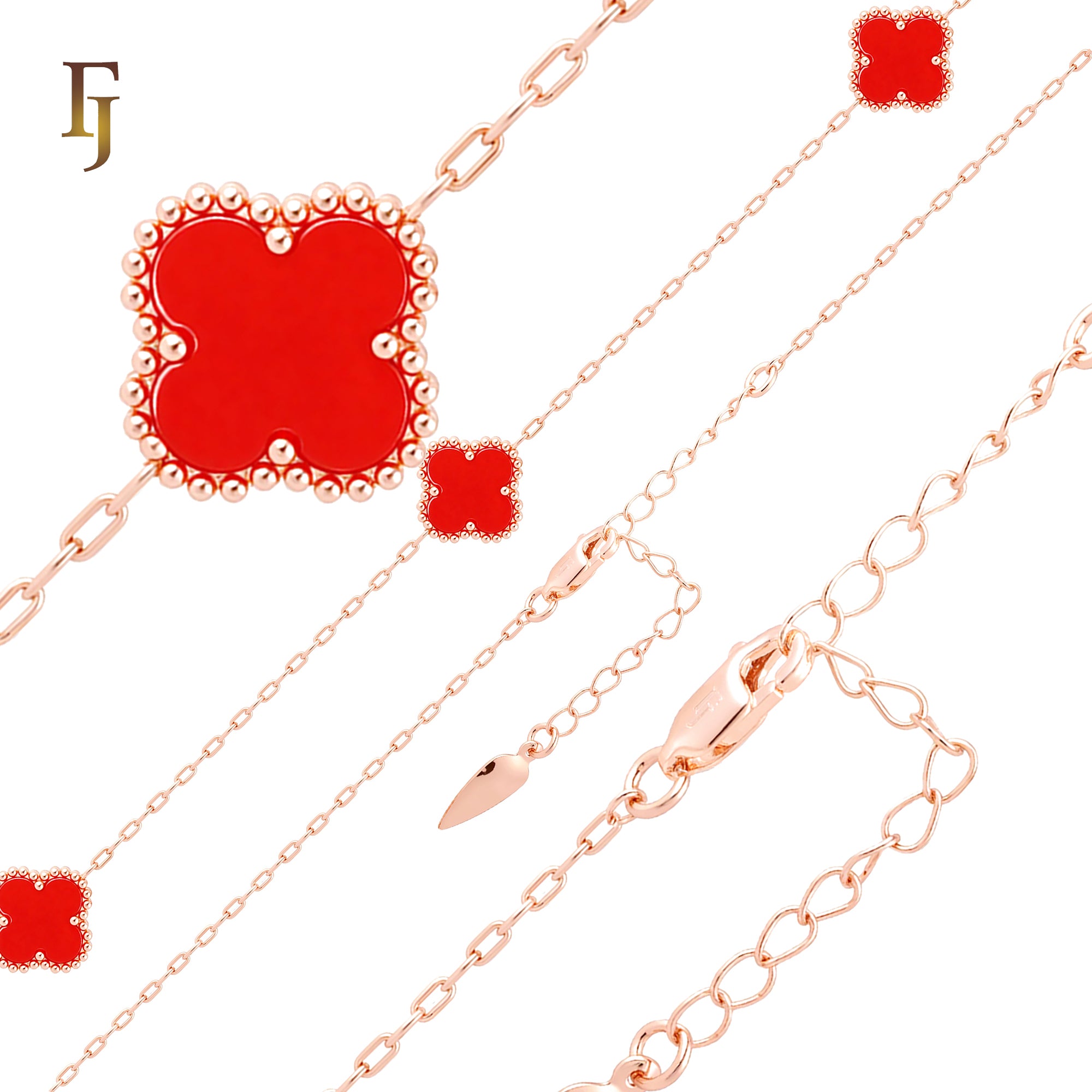 Pure white or black lucky Clover shape Rose Gold paperclip link braclets or chain
