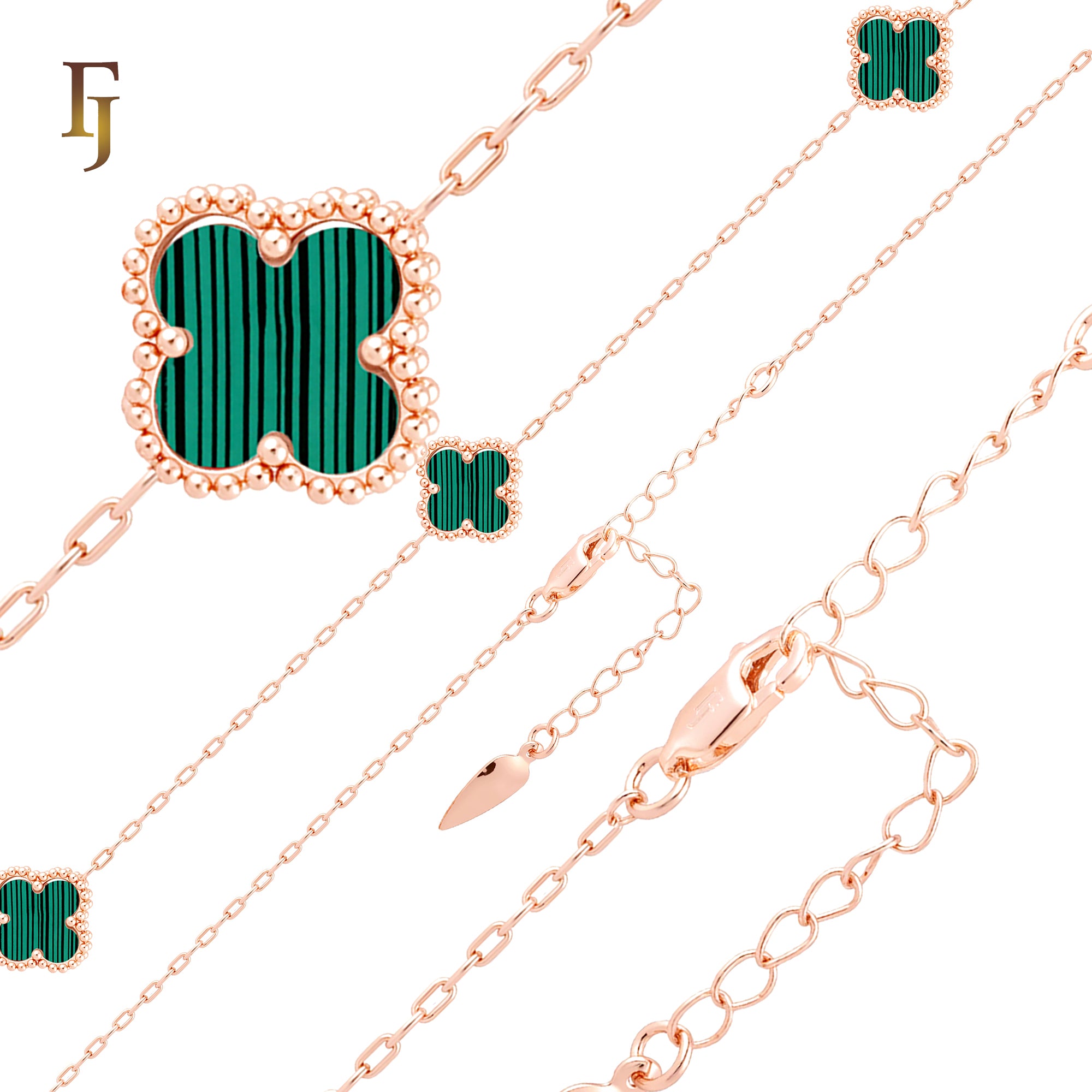Pure white or black lucky Clover shape Rose Gold paperclip link braclets or chain
