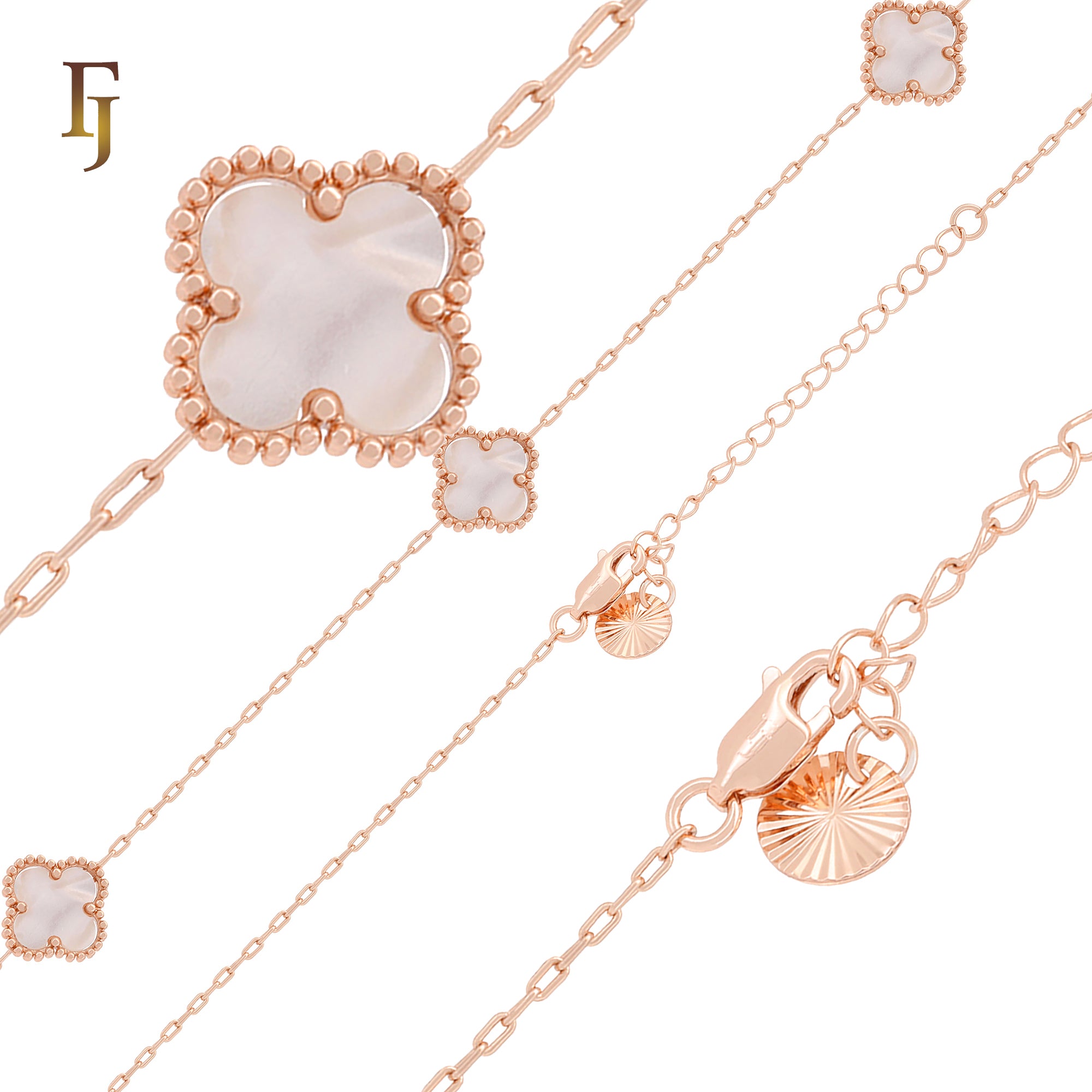 Pure white or black lucky Clover shape Rose Gold paperclip link braclets or chain