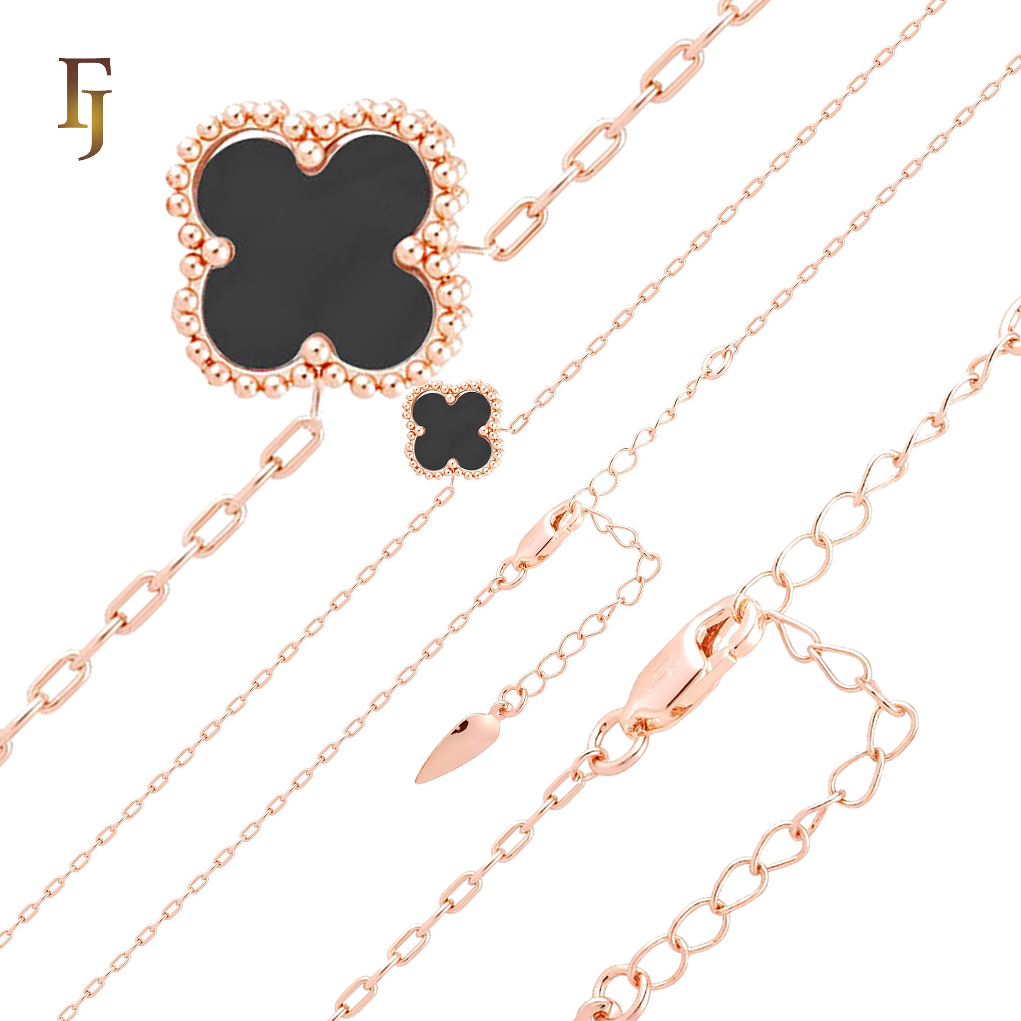 Solo white or black lucky Clover shape Rose Gold paperclip link braclets or chain