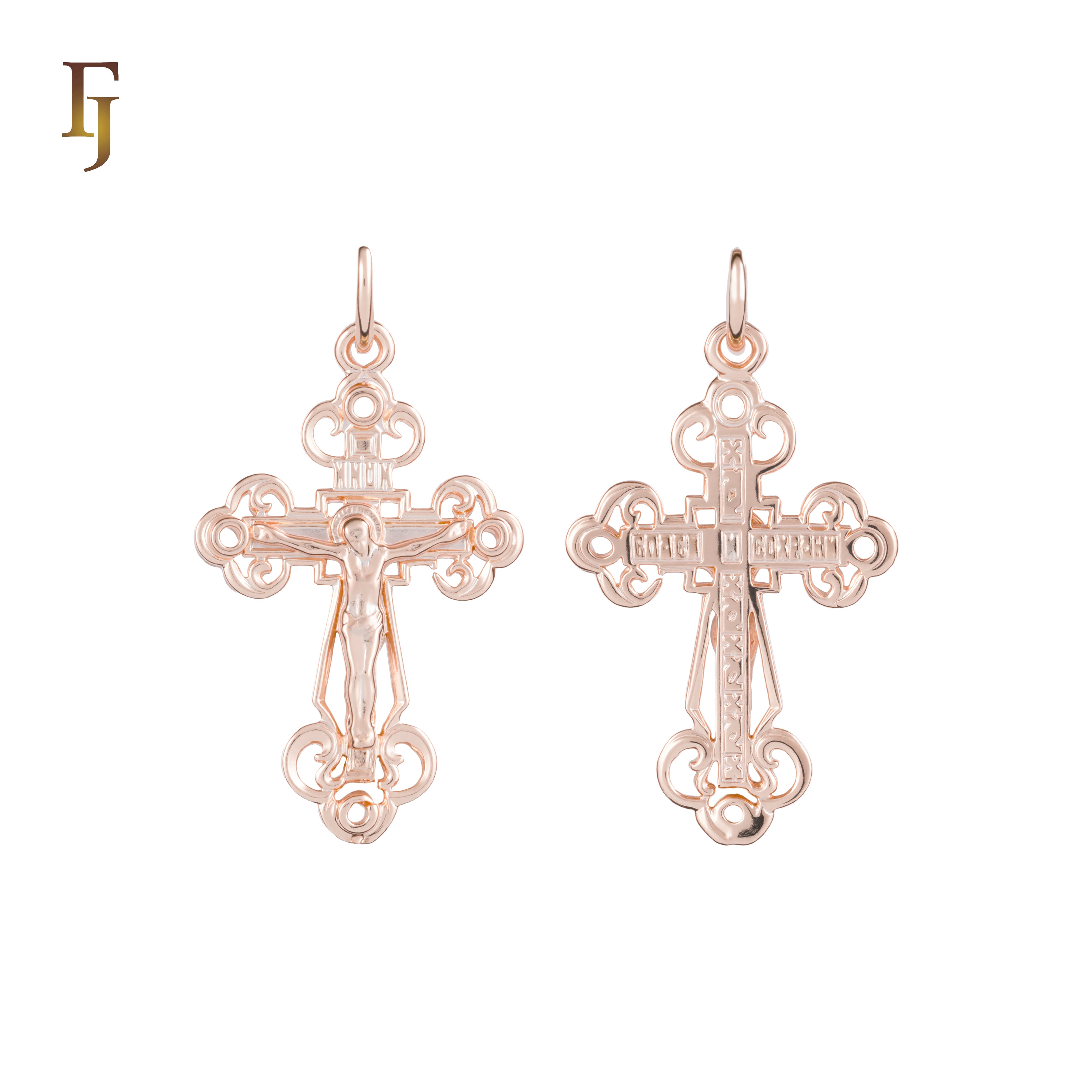 🔥 Orthodox Crucifix Pendant with Jesus Icon – Gold-Plated Religious Cross for Men and Women | FJ Fallon Jewelry