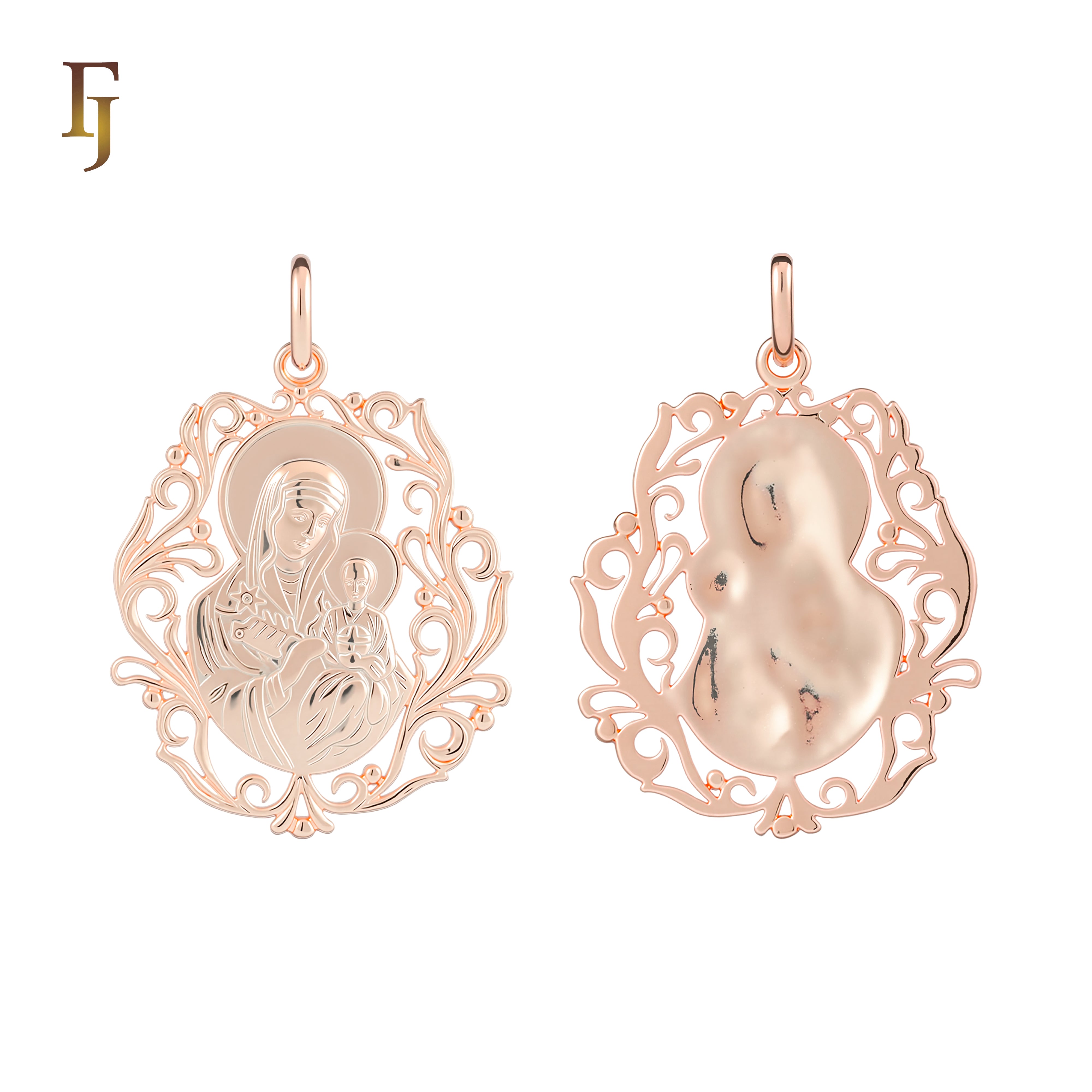 🔥 Virgin Mary Pendant in Polished Silver with Filigree Frame – Orthodox Religious Jewelry by FJ Fallon Jewelry