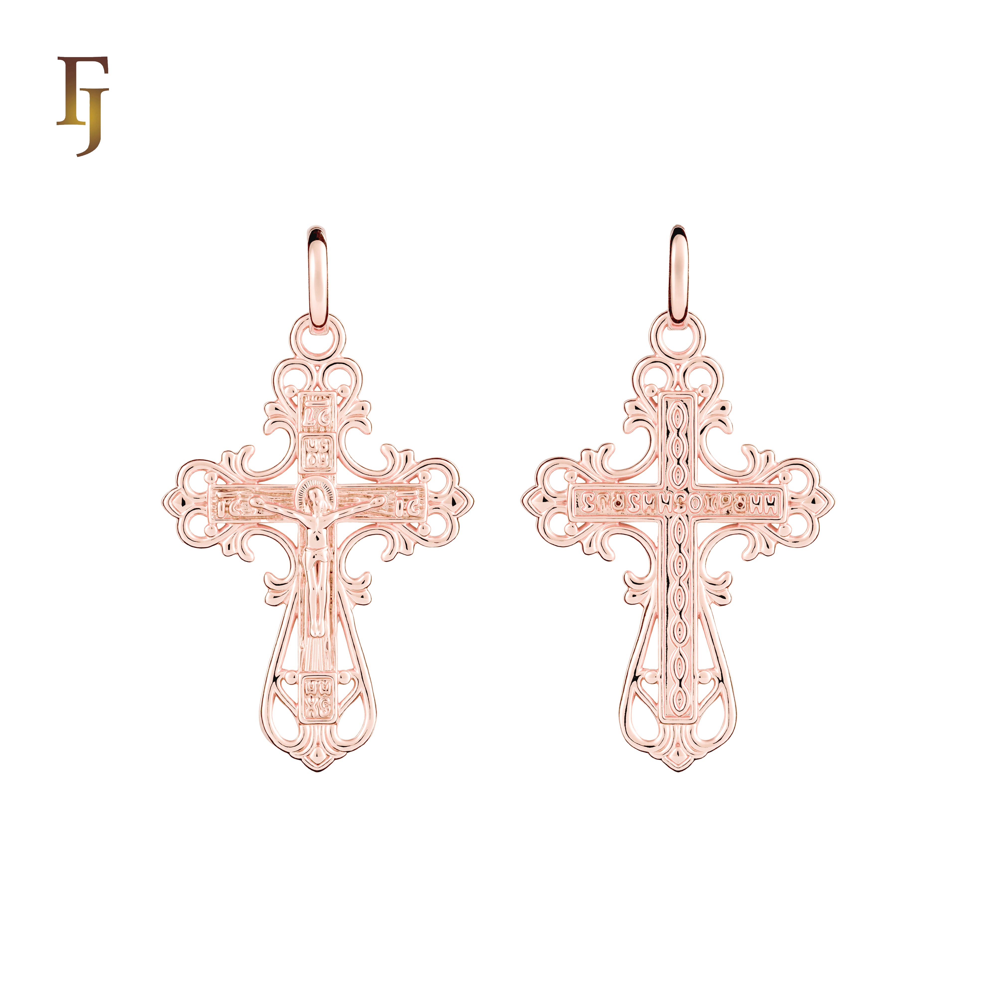 🔥 Orthodox Crucifix Cross Pendant with Jesus Icon – Traditional Russian Gold-Plated Religious Jewelry