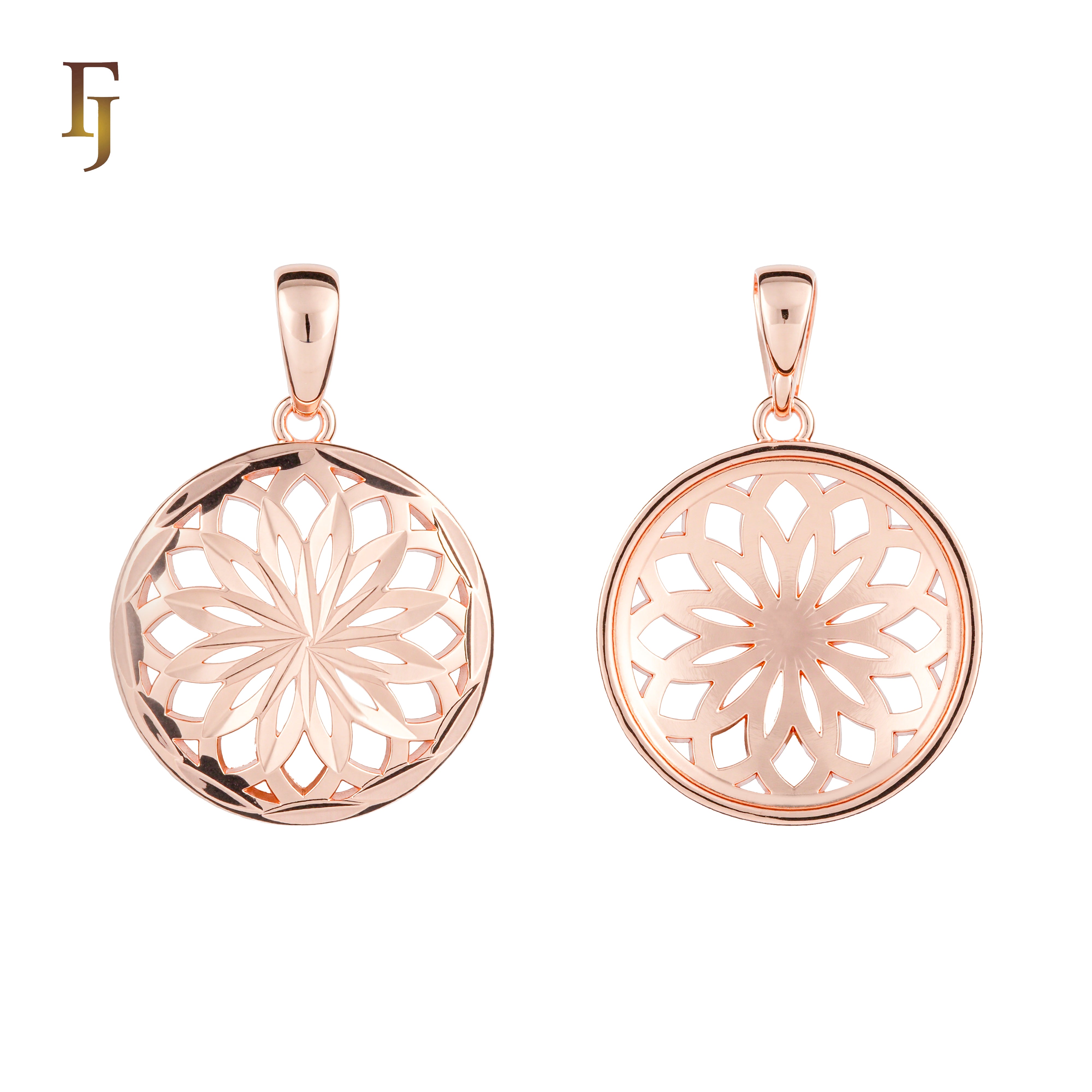 Round Floral Cutout Pendant in Full Rose Gold Tone, Mandala-Inspired Design | FJ Fallon Fashion Jewelry