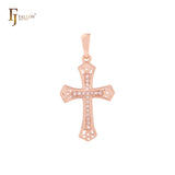 Cluster white CZs Rose Gold, 14K Gold Latin Cross Pendant