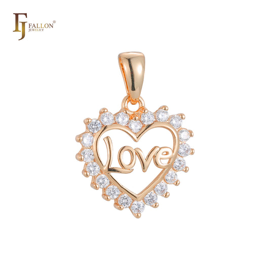 Love and heart cluster pendant in 14K Gold, 18K Gold, Rose Gold plating colors