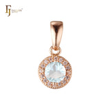 Solitaire halo colorful CZs 14K Gold, Rose Gold pendant