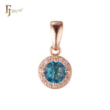 Solitaire halo colorful CZs 14K Gold, Rose Gold pendant