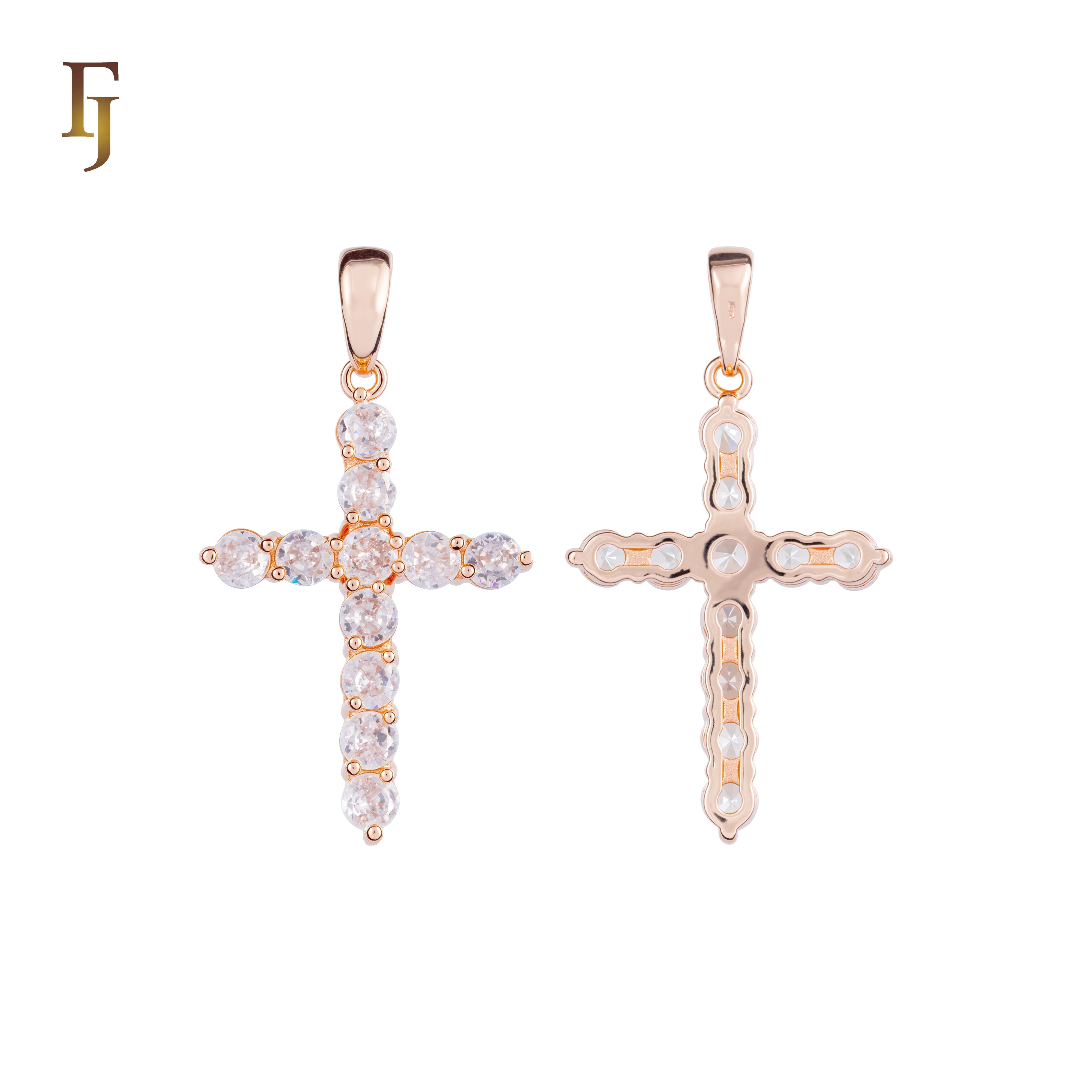 Minimalist Latin Cross Pendant – Gold-Plated Religious Necklace with Sparkling Round CZ Stones
