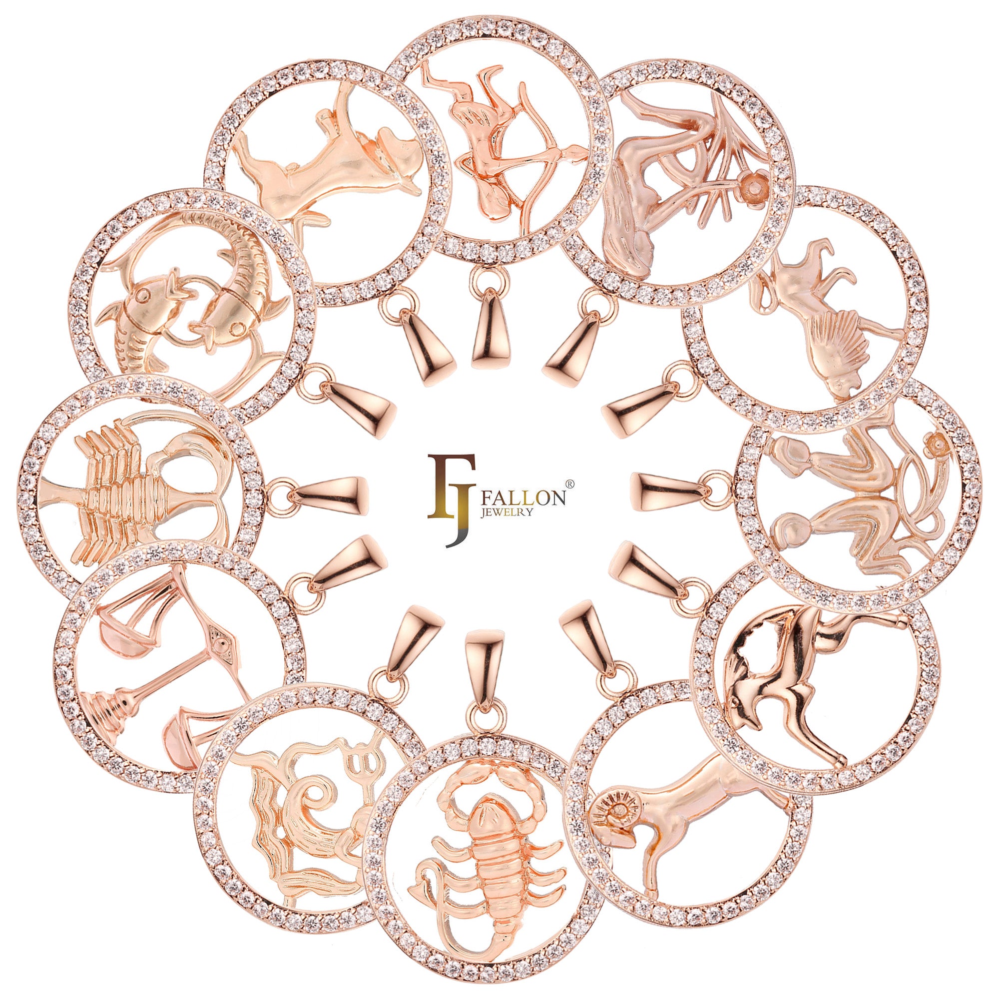 Constellation Zodiac constellation Rose Gold two tone pendant - Paved CZs circle