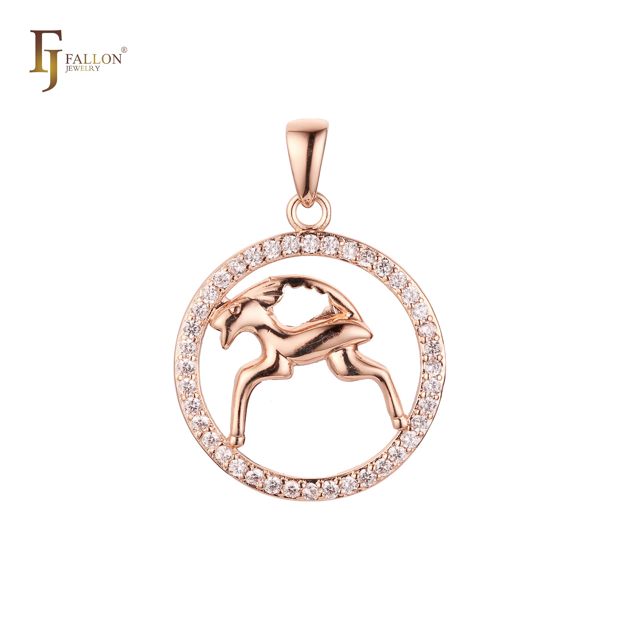 Constellation Zodiac constellation Rose Gold two tone pendant - Paved CZs circle