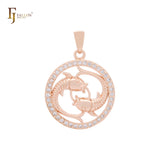 Constellation Zodiac constellation Rose Gold two tone pendant - Paved CZs circle