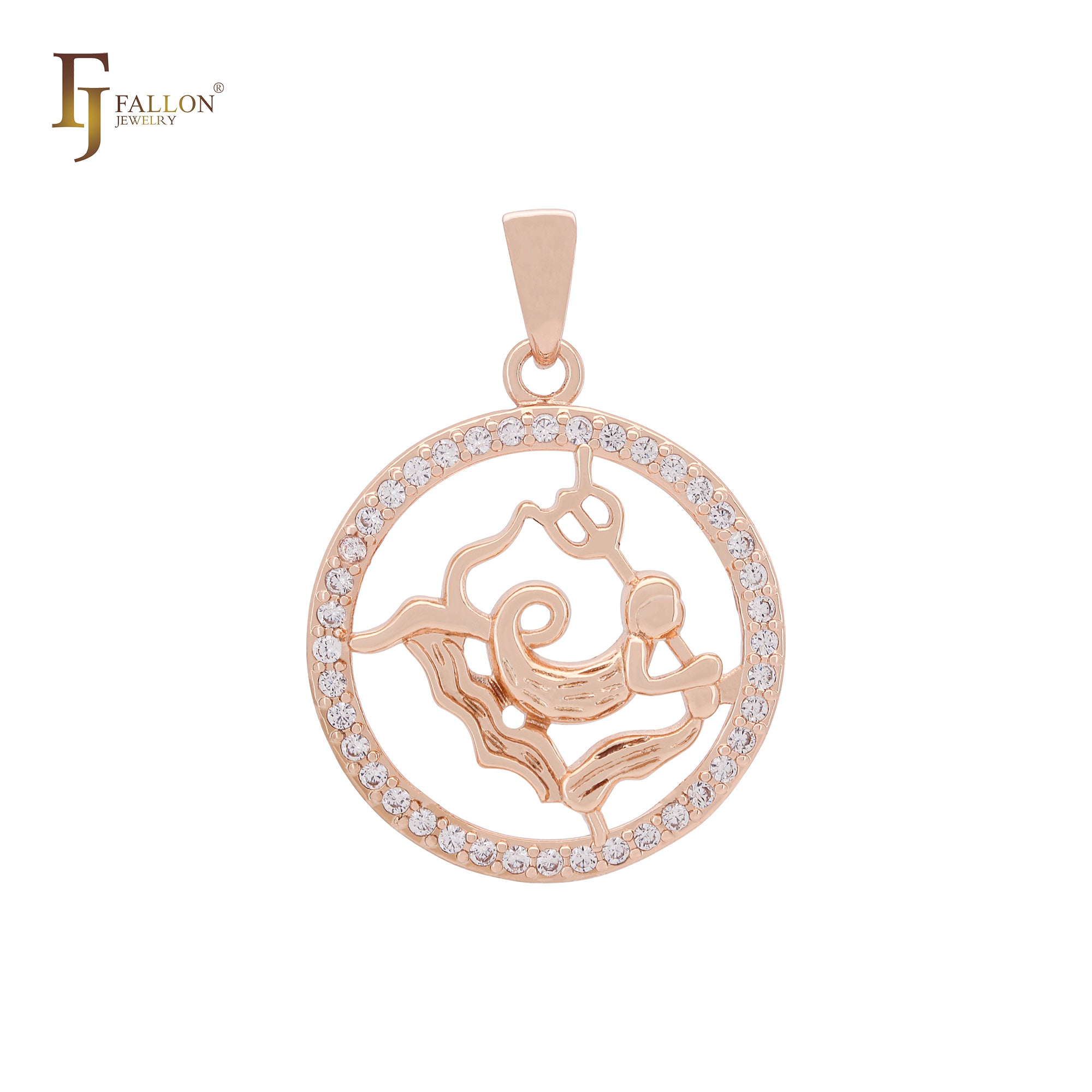Constellation Zodiac constellation Rose Gold two tone pendant - Paved CZs circle