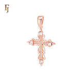 Latin Style Filigree white CZs paved Religious Rose Gold Christian Cross Pendant