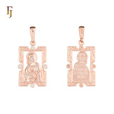 Orthodox Virgin Mary Frame Pendant with White CZs, Rose Gold Plated Brass | FJ Fallon Fashion Jewelry