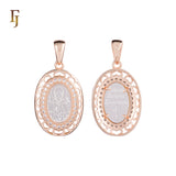 Orthodox Christian Oval Virgin Pendant Necklace with Crystal Hearts and Rose Gold Plating