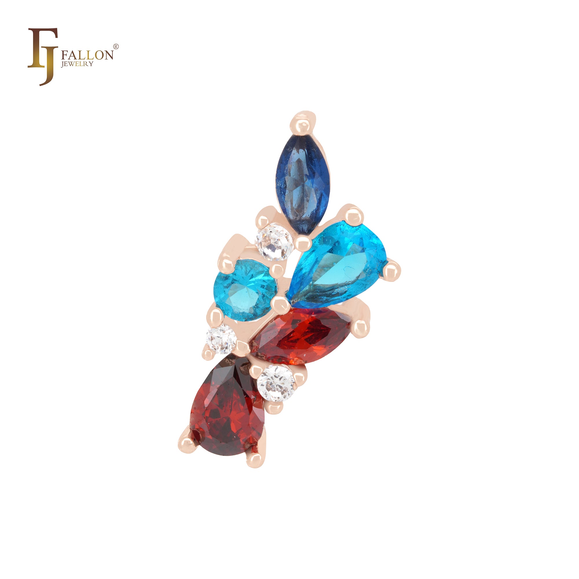 Colorful Mixed CZs Cluster 14K Gold, Rose Gold Pendant