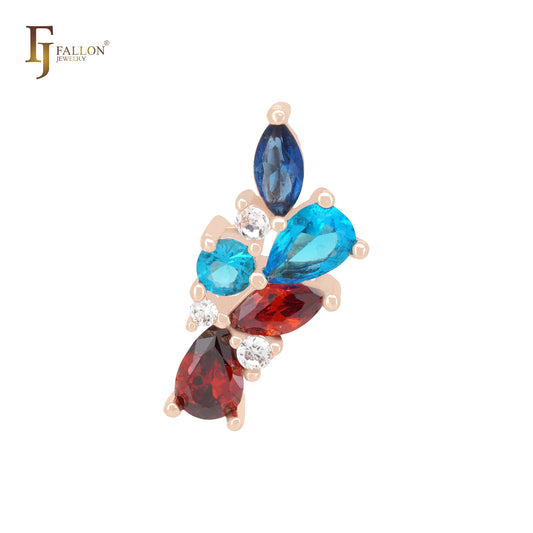 Colorful Mixed CZs Cluster 14K Gold, Rose Gold Pendant