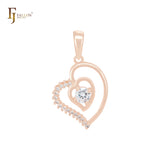 Paved white CZs heart in heart Rose Gold Pendant