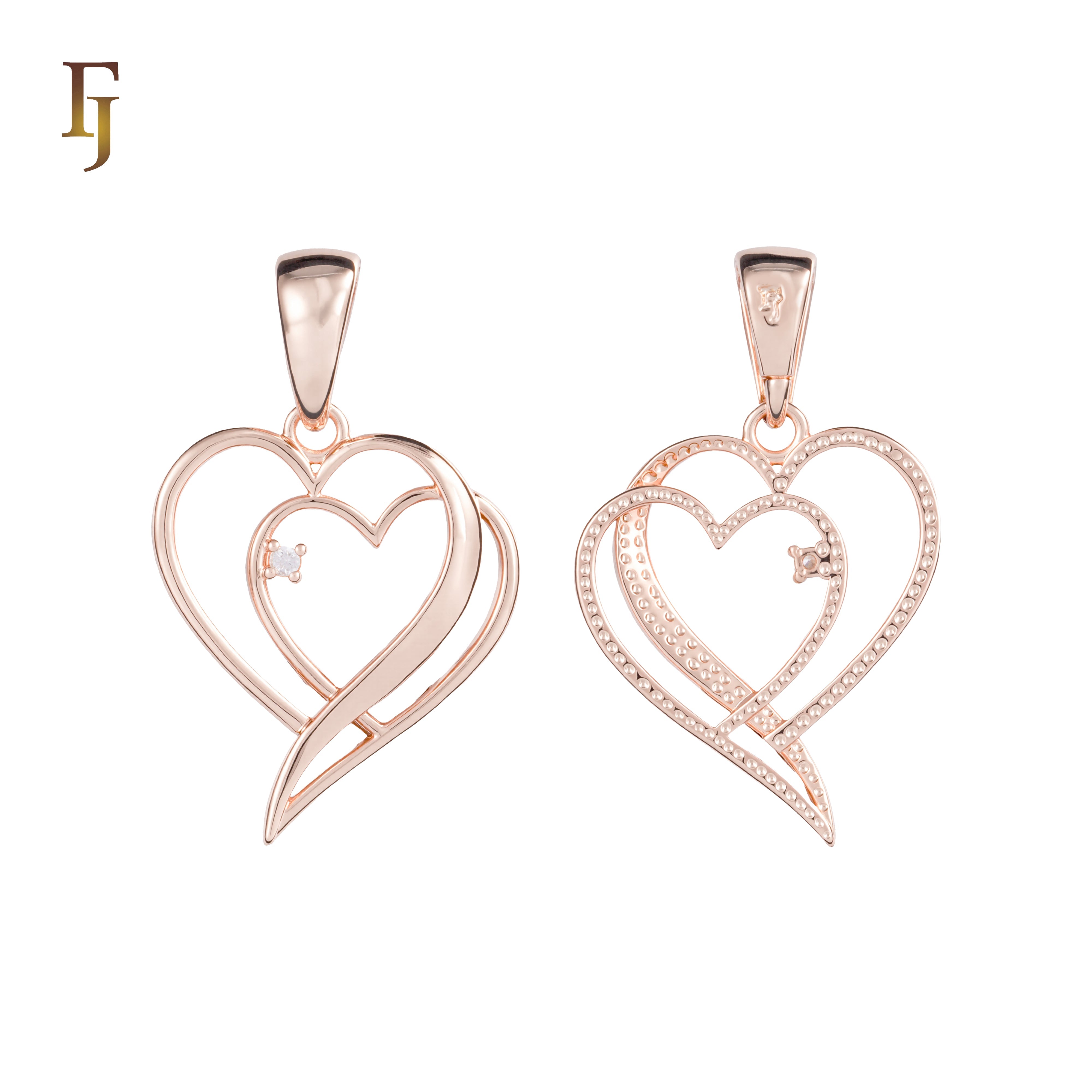Double Heart Pendant Necklace with Cubic Zirconia in Gold Plating – Romantic Jewelry Gift for Her