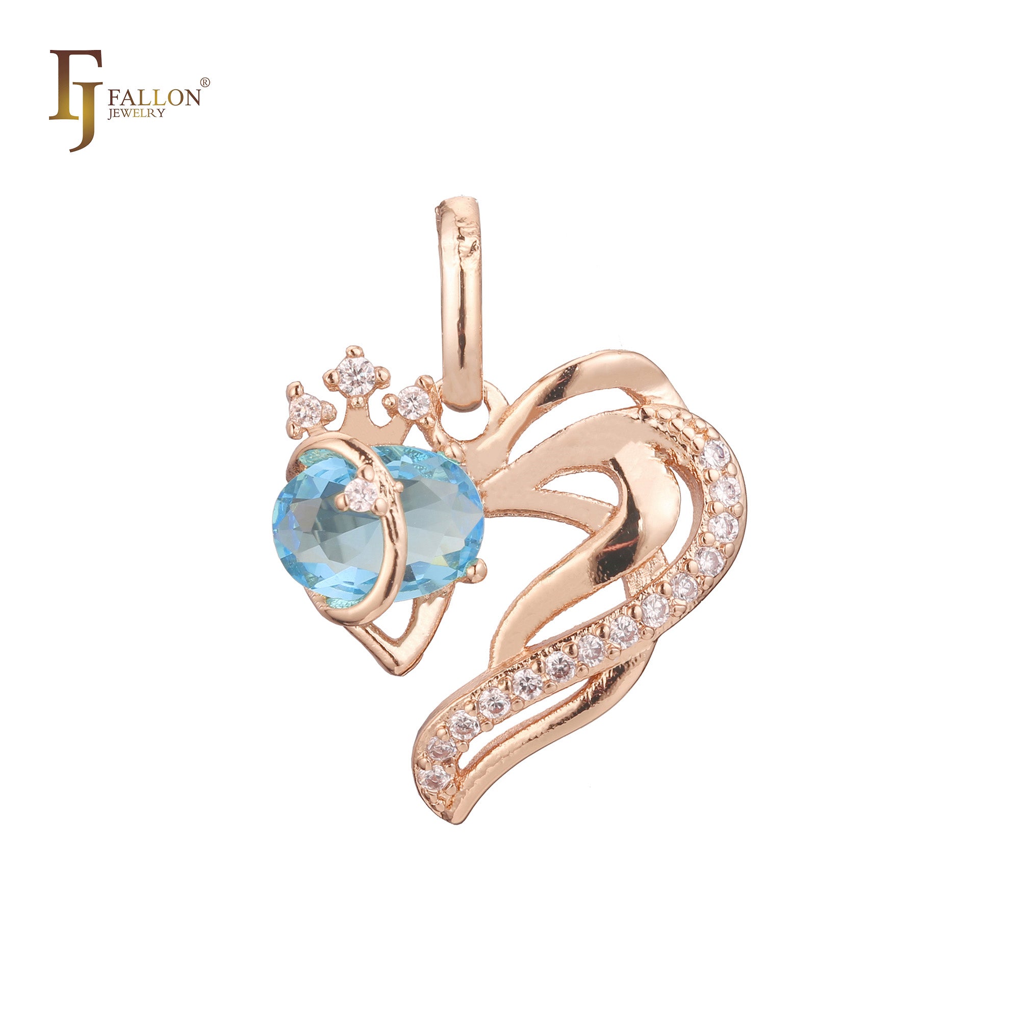 Solitaire heart pendant in Rose Gold two tone, 14K Gold plating colors