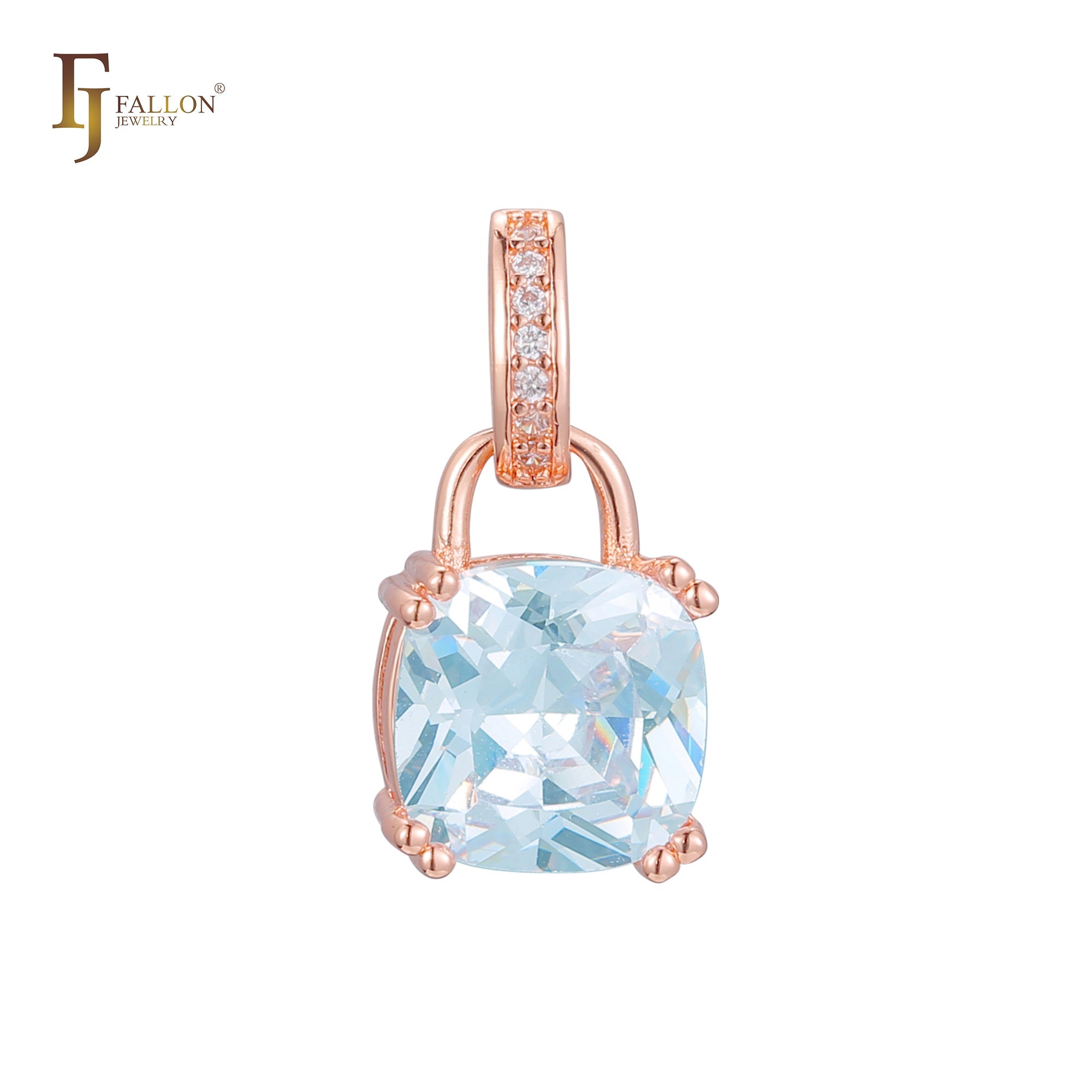 🔥 Lock solitaire cushion cut cz Rose Gold two tone, 14K Gold pendant
