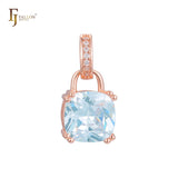 🔥 Lock solitaire cushion cut cz Rose Gold two tone, 14K Gold pendant