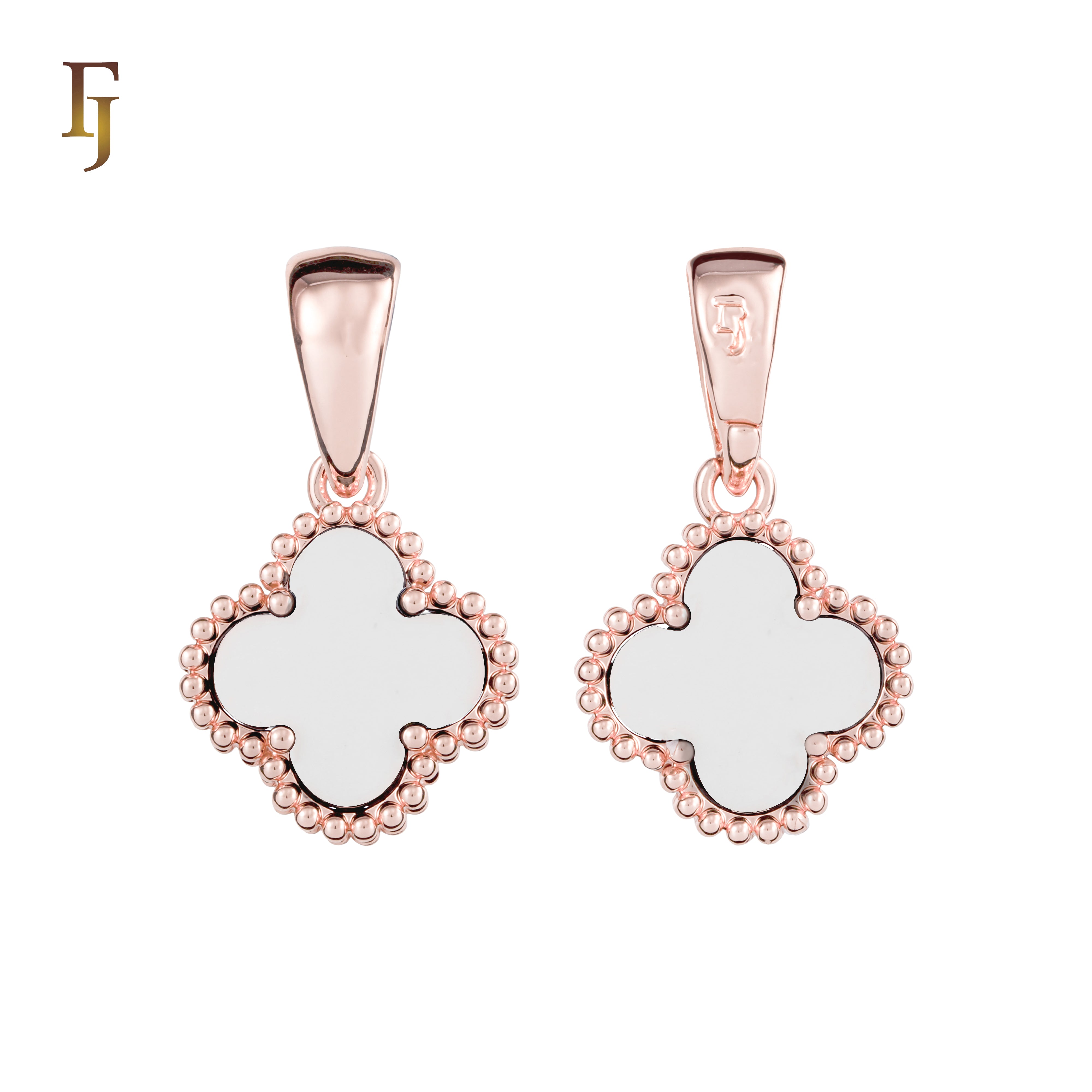 🔥 Clover-Shaped 12mm Colorful Onyx Pendant in Beaded Frame, 14K Gold, Rose Gold, White Gold Plated Brass | FJ Fashion Jewelry