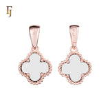 🔥 Clover-Shaped 12mm Colorful Onyx Pendant in Beaded Frame, 14K Gold, Rose Gold, White Gold Plated Brass | FJ Fashion Jewelry