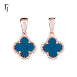 🔥 Clover-Shaped 12mm Colorful Onyx Pendant in Beaded Frame, 14K Gold, Rose Gold, White Gold Plated Brass | FJ Fashion Jewelry