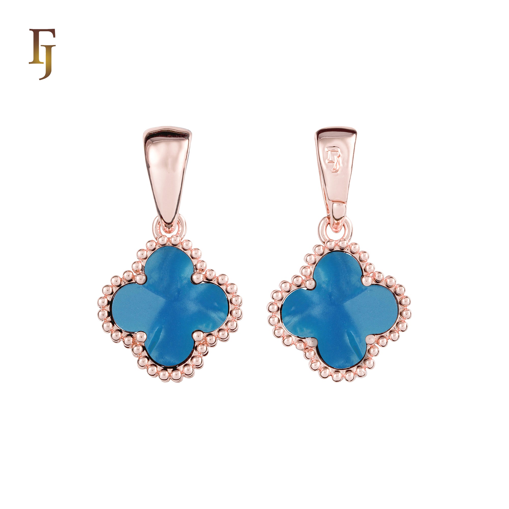 🔥 Clover-Shaped 12mm Colorful Onyx Pendant in Beaded Frame, 14K Gold, Rose Gold, White Gold Plated Brass | FJ Fashion Jewelry