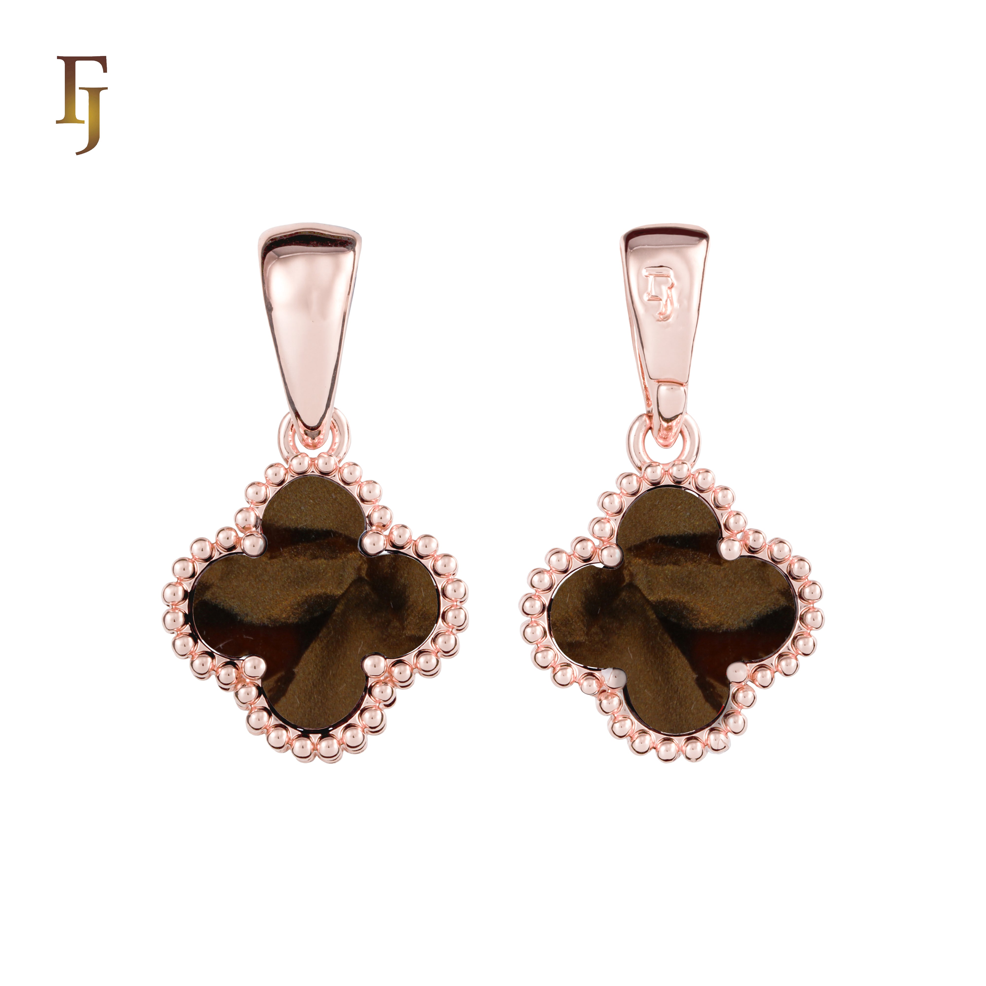 🔥 Clover-Shaped 12mm Colorful Onyx Pendant in Beaded Frame, 14K Gold, Rose Gold, White Gold Plated Brass | FJ Fashion Jewelry