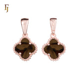 🔥 Clover-Shaped 12mm Colorful Onyx Pendant in Beaded Frame, 14K Gold, Rose Gold, White Gold Plated Brass | FJ Fashion Jewelry
