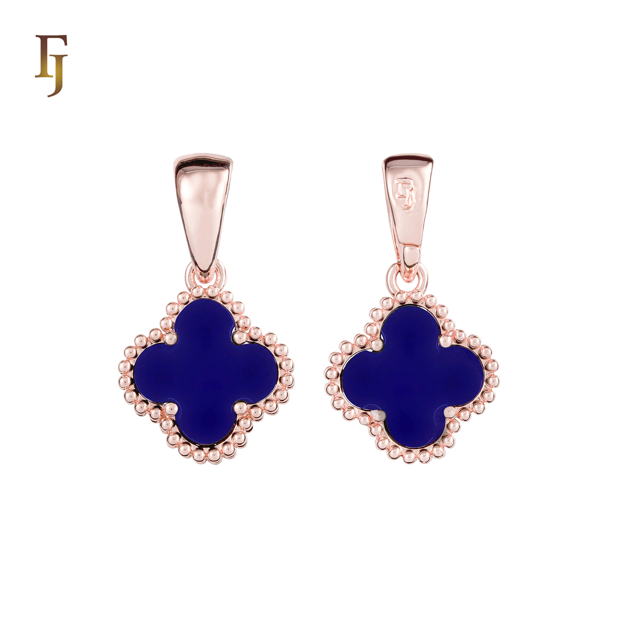 🔥 Clover-Shaped 12mm Colorful Onyx Pendant in Beaded Frame, 14K Gold, Rose Gold, White Gold Plated Brass | FJ Fashion Jewelry