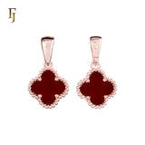 🔥 Clover-Shaped 12mm Colorful Onyx Pendant in Beaded Frame, 14K Gold, Rose Gold, White Gold Plated Brass | FJ Fashion Jewelry