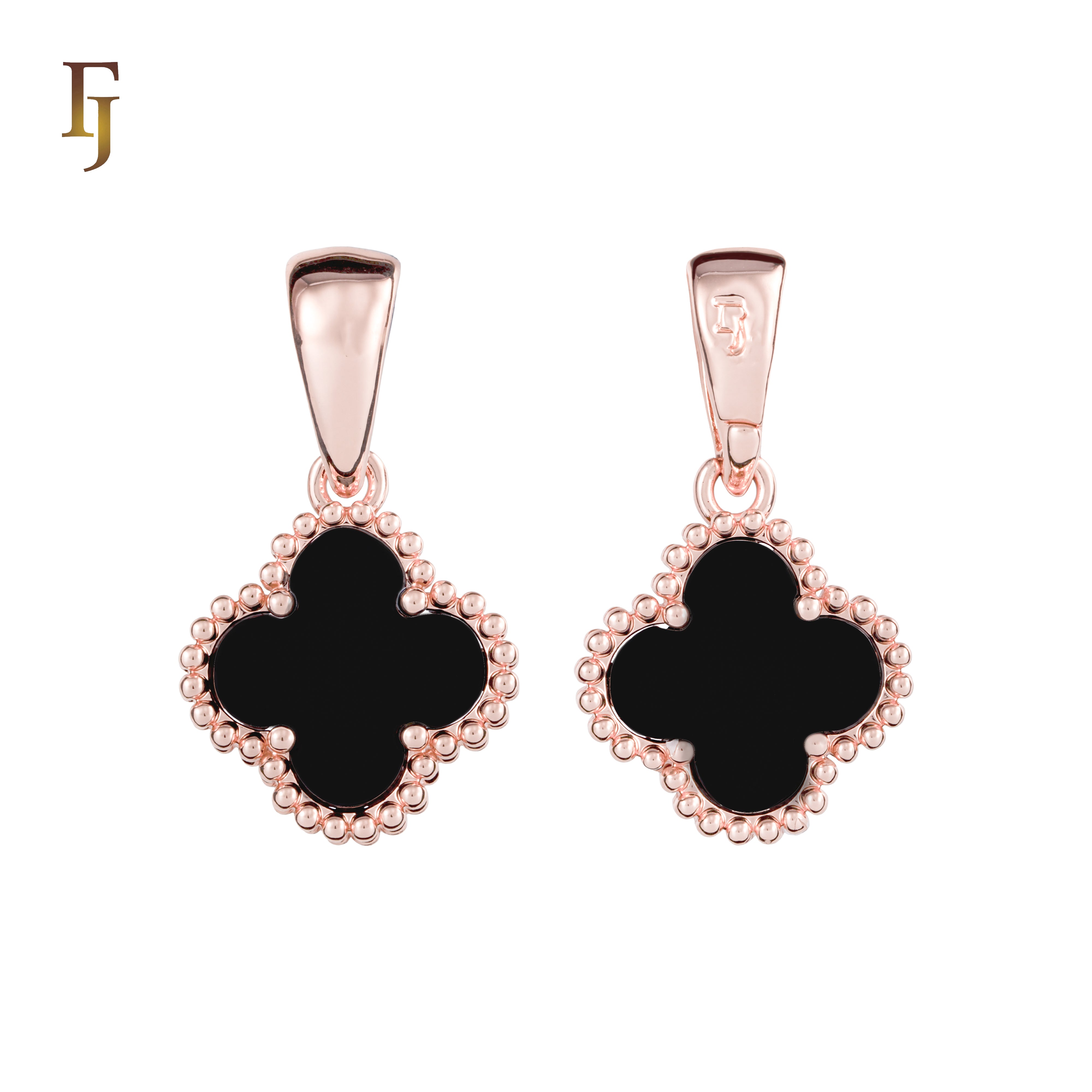 🔥 Clover-Shaped 12mm Colorful Onyx Pendant in Beaded Frame, 14K Gold, Rose Gold, White Gold Plated Brass | FJ Fashion Jewelry