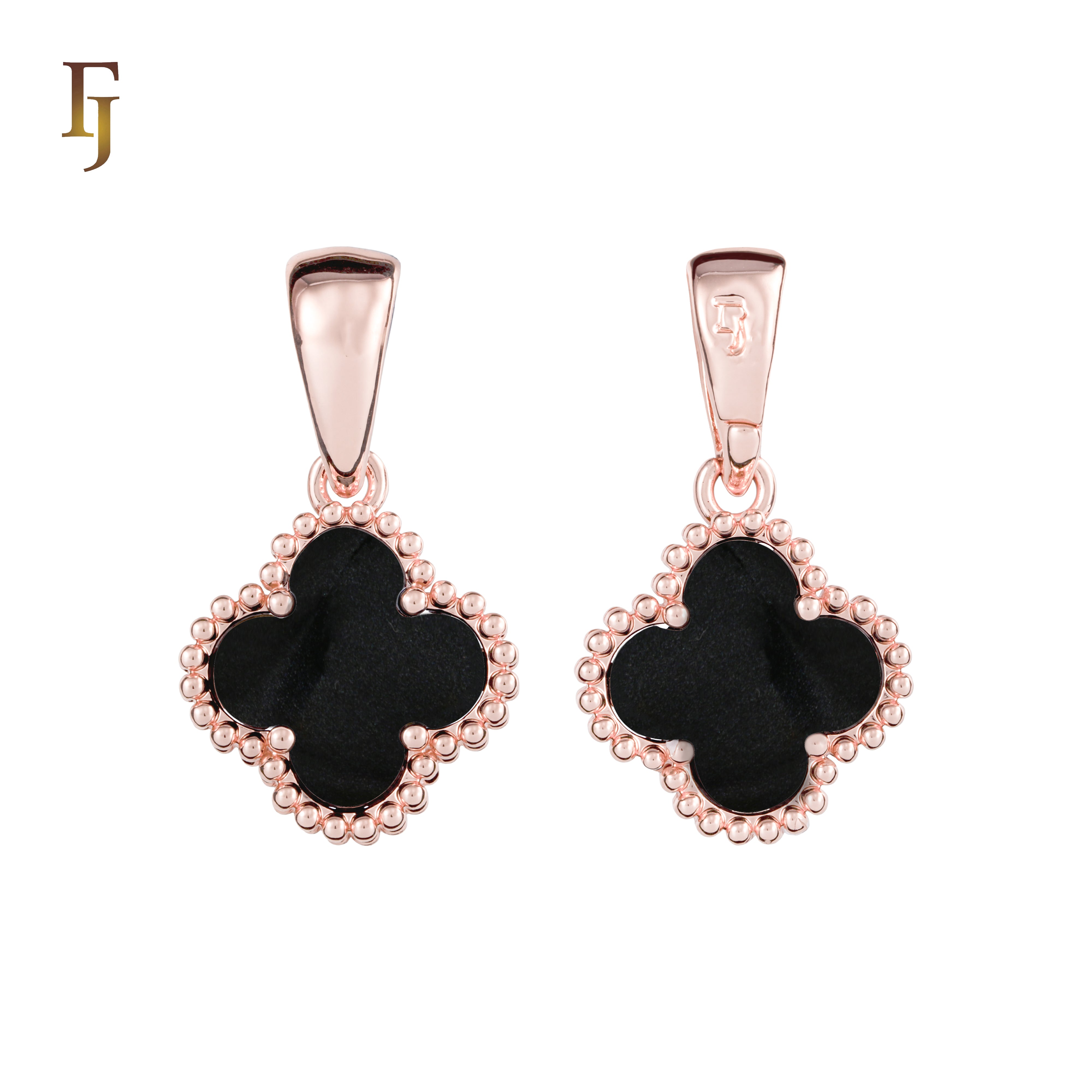 🔥 Clover-Shaped 12mm Colorful Onyx Pendant in Beaded Frame, 14K Gold, Rose Gold, White Gold Plated Brass | FJ Fashion Jewelry