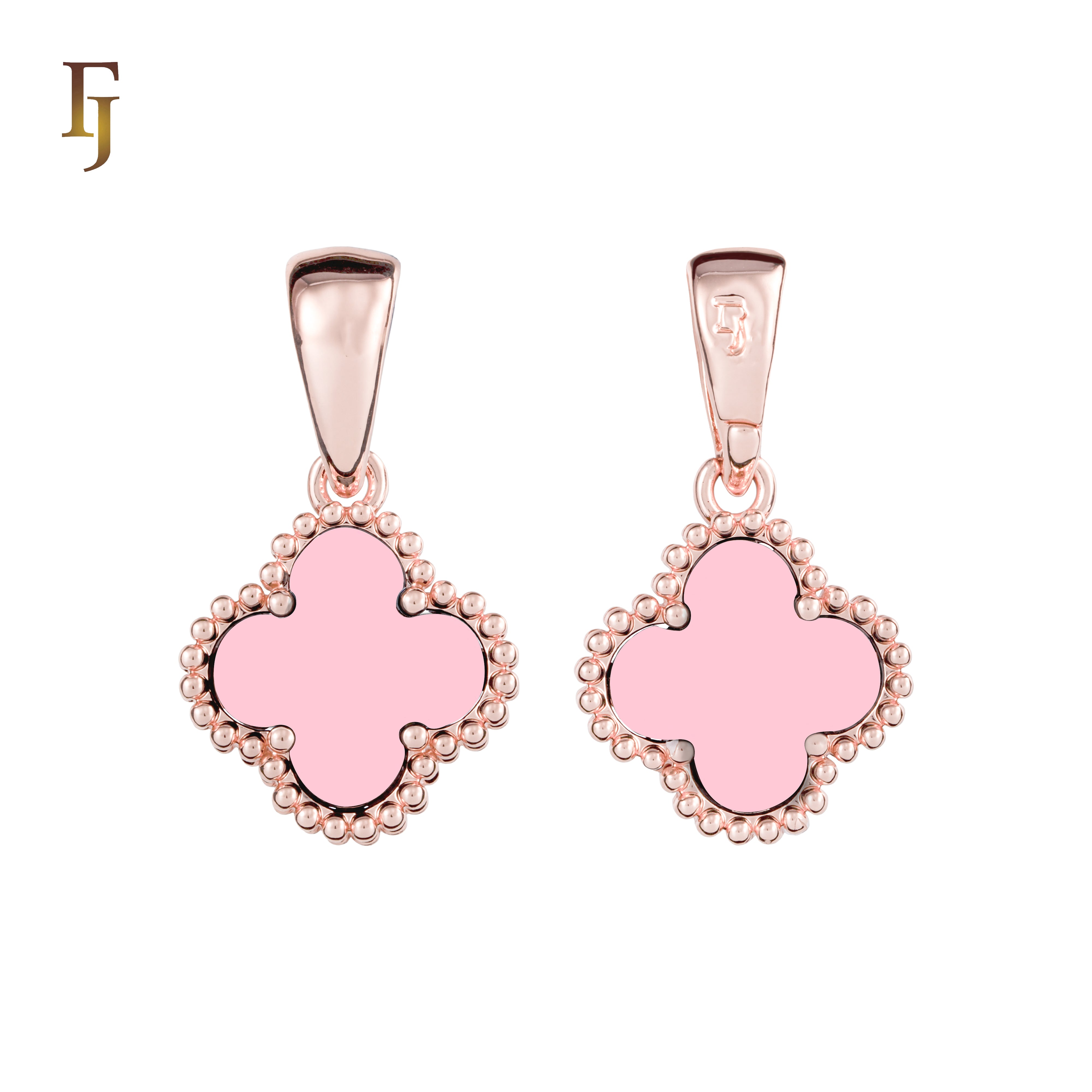 🔥 Clover-Shaped 12mm Colorful Onyx Pendant in Beaded Frame, 14K Gold, Rose Gold, White Gold Plated Brass | FJ Fashion Jewelry