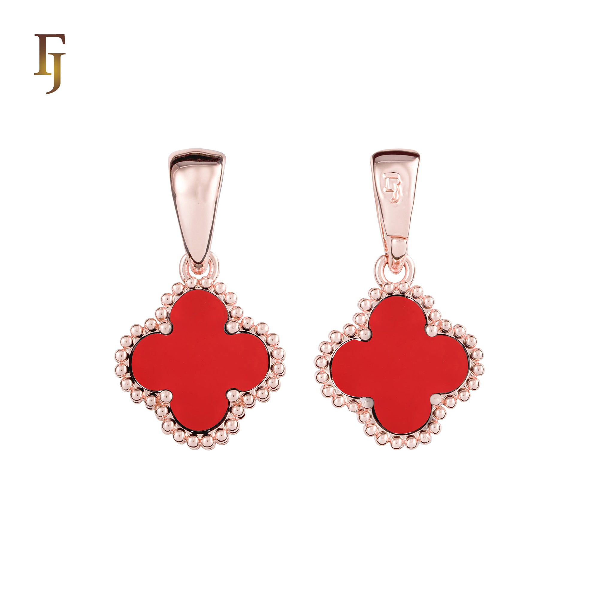🔥 Clover-Shaped 12mm Colorful Onyx Pendant in Beaded Frame, 14K Gold, Rose Gold, White Gold Plated Brass | FJ Fashion Jewelry