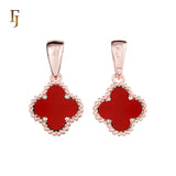 🔥 Clover-Shaped 12mm Colorful Onyx Pendant in Beaded Frame, 14K Gold, Rose Gold, White Gold Plated Brass | FJ Fashion Jewelry