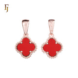🔥 Clover-Shaped 12mm Colorful Onyx Pendant in Beaded Frame, 14K Gold, Rose Gold, White Gold Plated Brass | FJ Fashion Jewelry