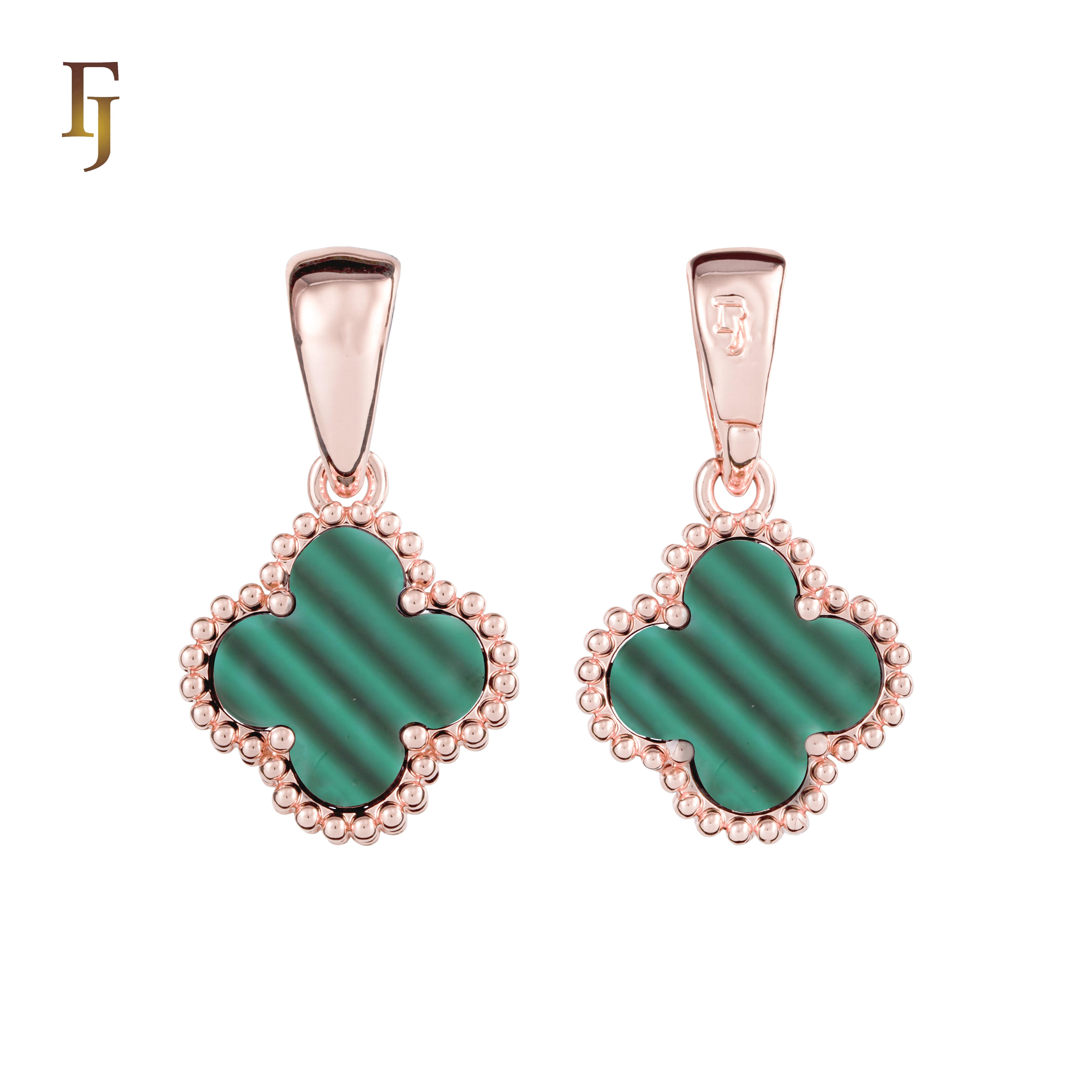 🔥 Clover-Shaped 12mm Colorful Onyx Pendant in Beaded Frame, 14K Gold, Rose Gold, White Gold Plated Brass | FJ Fashion Jewelry