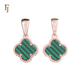 🔥 Clover-Shaped 12mm Colorful Onyx Pendant in Beaded Frame, 14K Gold, Rose Gold, White Gold Plated Brass | FJ Fashion Jewelry